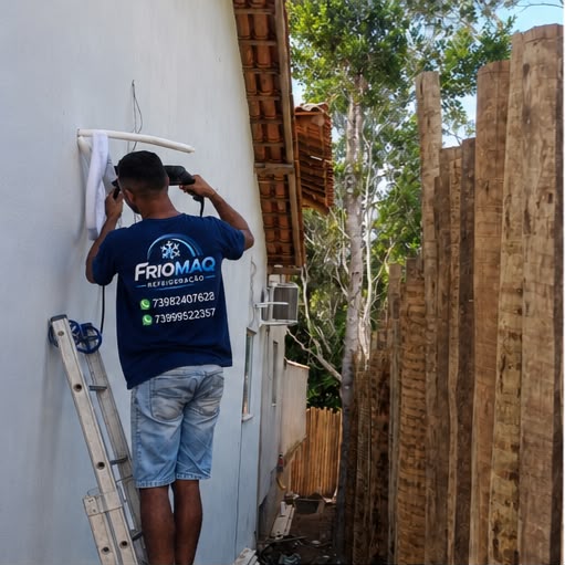Equipe FrioMaq realizando manutenção em Trancoso BA